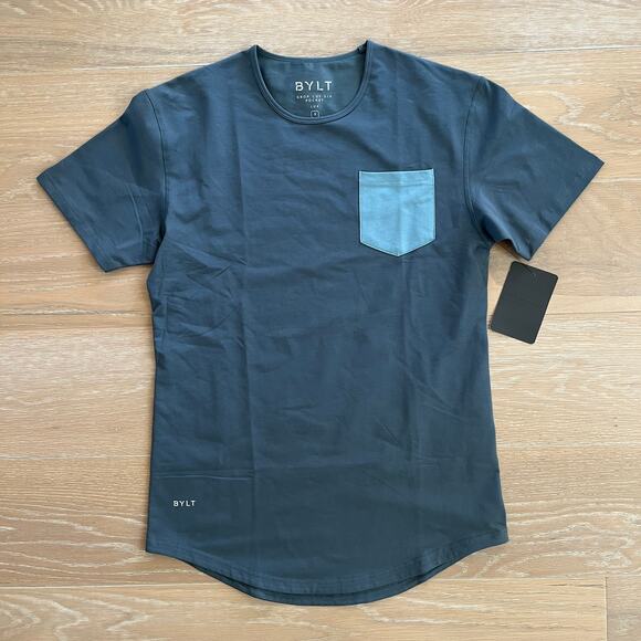 BYLT Men's Drop Cut Short Sleeve w/Pocket Lux T-Shirt Indigo Small NWT - Picture 1 of 4